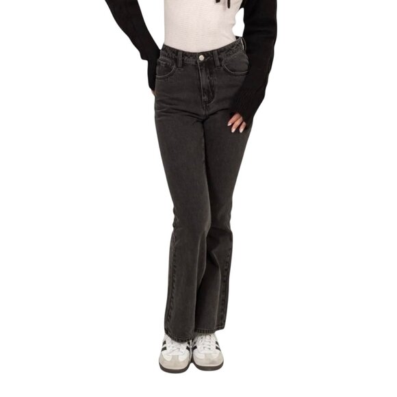 Charcoal High Waisted Zipper Fly 5 Pocket Flare bottom Jeans - Picture 3 of 6